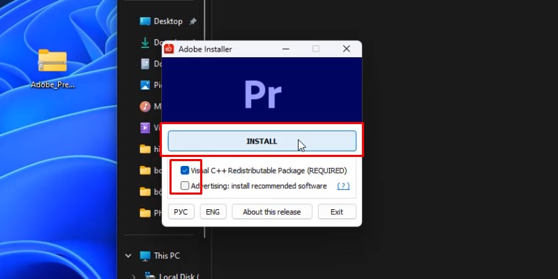tích chọn như hình và bấm Install