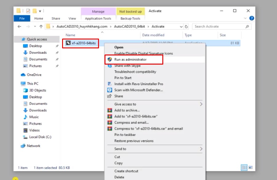 Autocad 2010 Full Crack: Hướng Dẫn Bạn Cài Đặt 23 Chuột phải vào file và chọn Run as admin