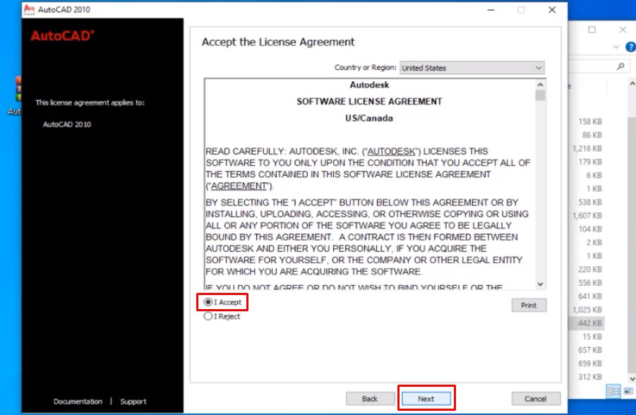 Autocad 2010 Full Crack: Hướng Dẫn Bạn Cài Đặt 14 Tích chọn "I Accept" và bấm next