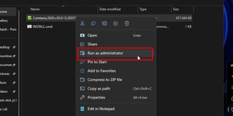 Camtasia 2020: Tải, Cài Đặt & Hướng Dẫn Kích Hoạt 11 Chuột phải vào Camtasia.2020.v20 và chọn Run as admin