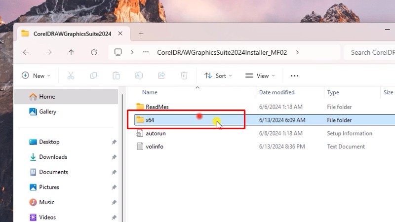 Vào thư mục X64