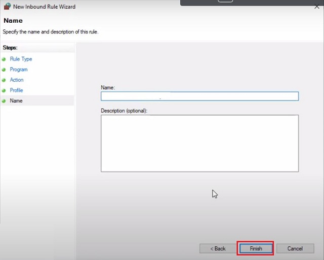 Điền tên và Click chọn Finish
