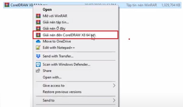 Giải nén file cài đặt