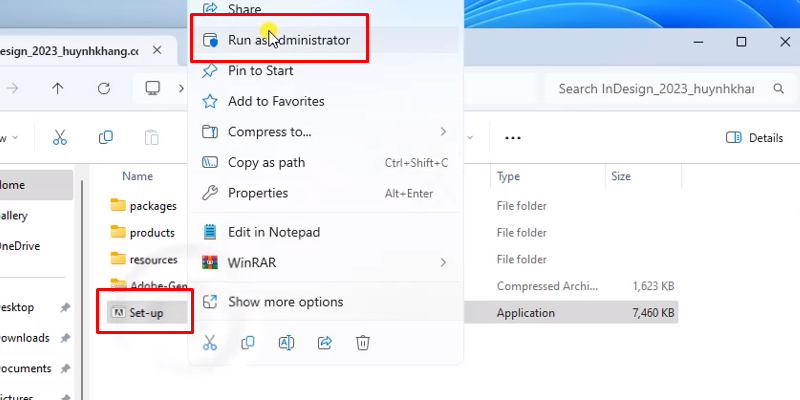 InDesign 2023: sáng tạo nội dung chuyên nghiệp 11 Chuột phải vào file setup và chọn run as admin