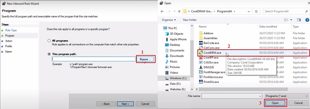 Nhấn vào Browse để mở tệp CorelDRAW.exe