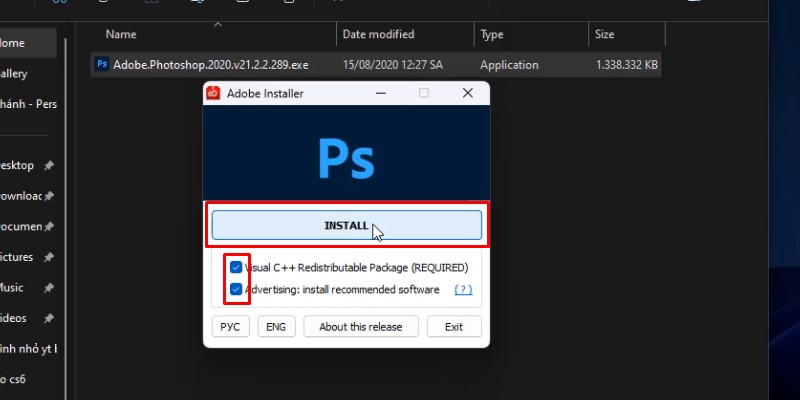 Tích chọn như hình và bấm Install