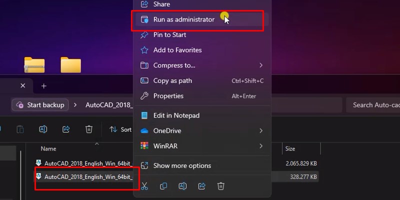 chuột phải vào file cài đặt và chọn Run As Admin
