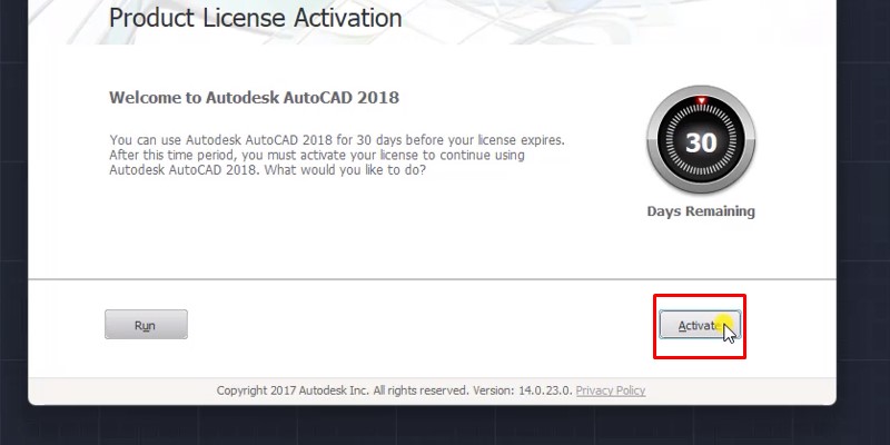 ấm vào activate