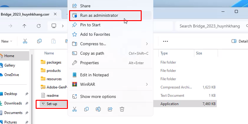 Bridge 2023: Tải - Cài đặt Và Kích hoạt 11 chuột phải file setup chọn run as admin