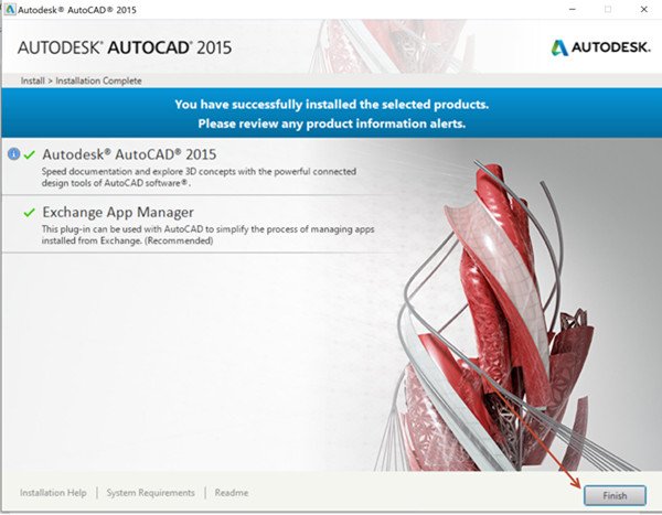 Cài đặt xong, nhấn "Finish" để hoàn tất và mở AutoCAD 2015