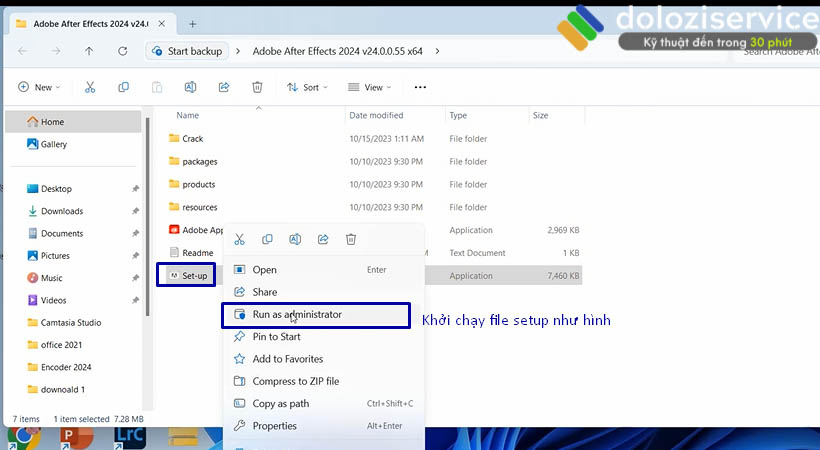 Khởi chạy file setup như hình.
